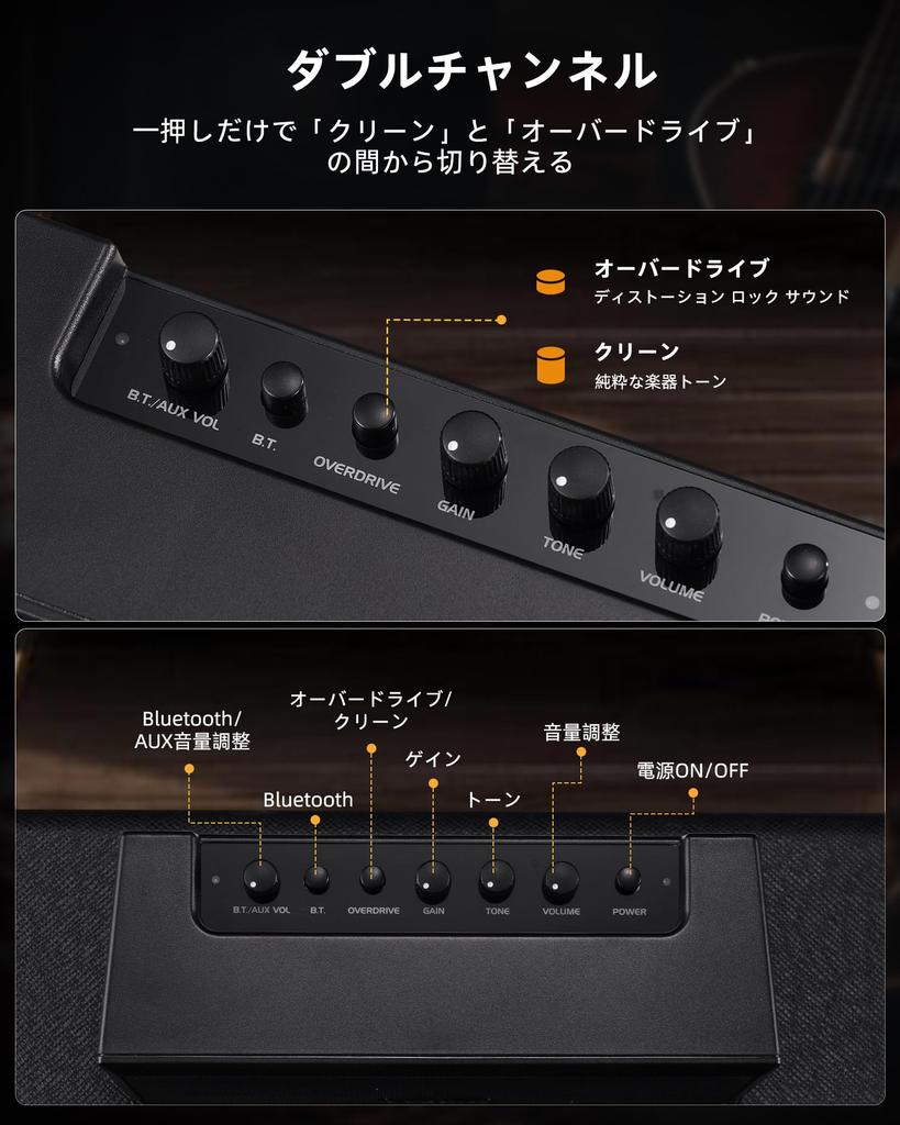 Портативный мини-гитарный усилитель 5 Вт с эффектом чистого перегруза, мини-бас, Bluetooth и для ежедневных занятий (черный)