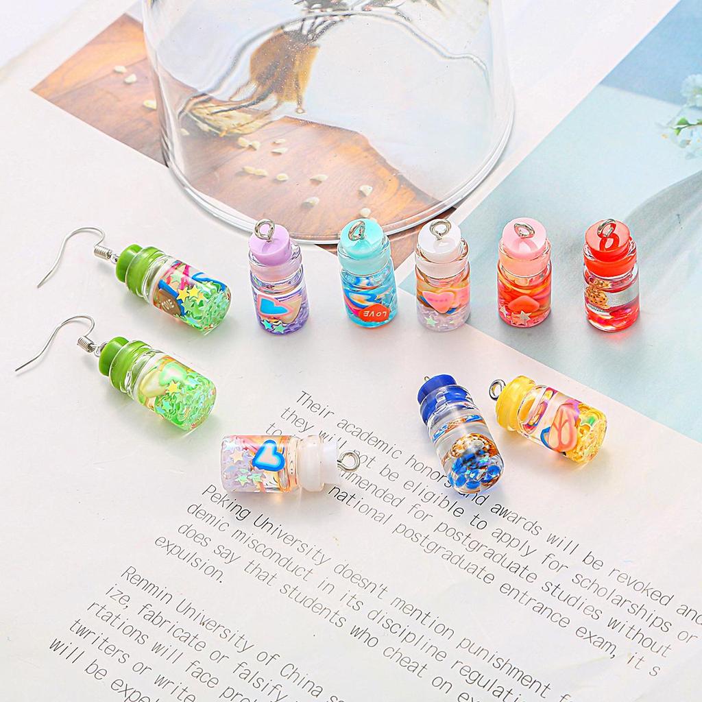 6 шт. 10*20 мм красочные блестки бутылки желаний стеклянные подвески для очаровательных украшений брелок ожерелье серьги
