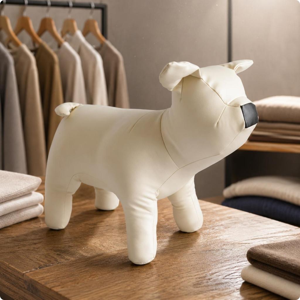 Dog-Shaped Display Mannequin Pale Cream Pet Clothing Display Mannequin Puppy Model Stand Freestanding Polished