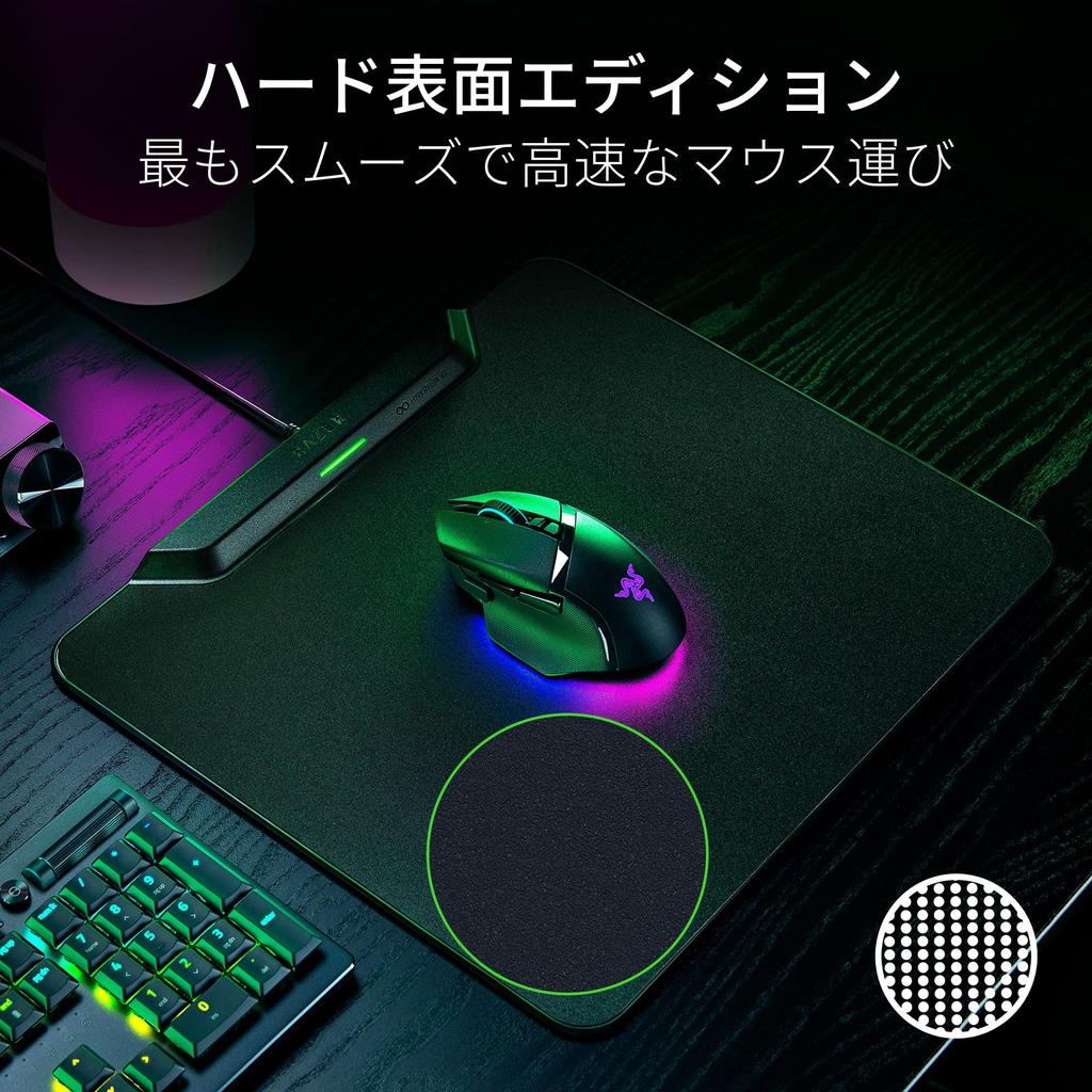 Razer Игровой коврик для мыши HyperFlux V2 Hard Edition с беспроводной зарядкой и жесткой поверхностью, совместимый с Basilisk V3 Pro, Basilisk V3, Naga V2 и Cobra