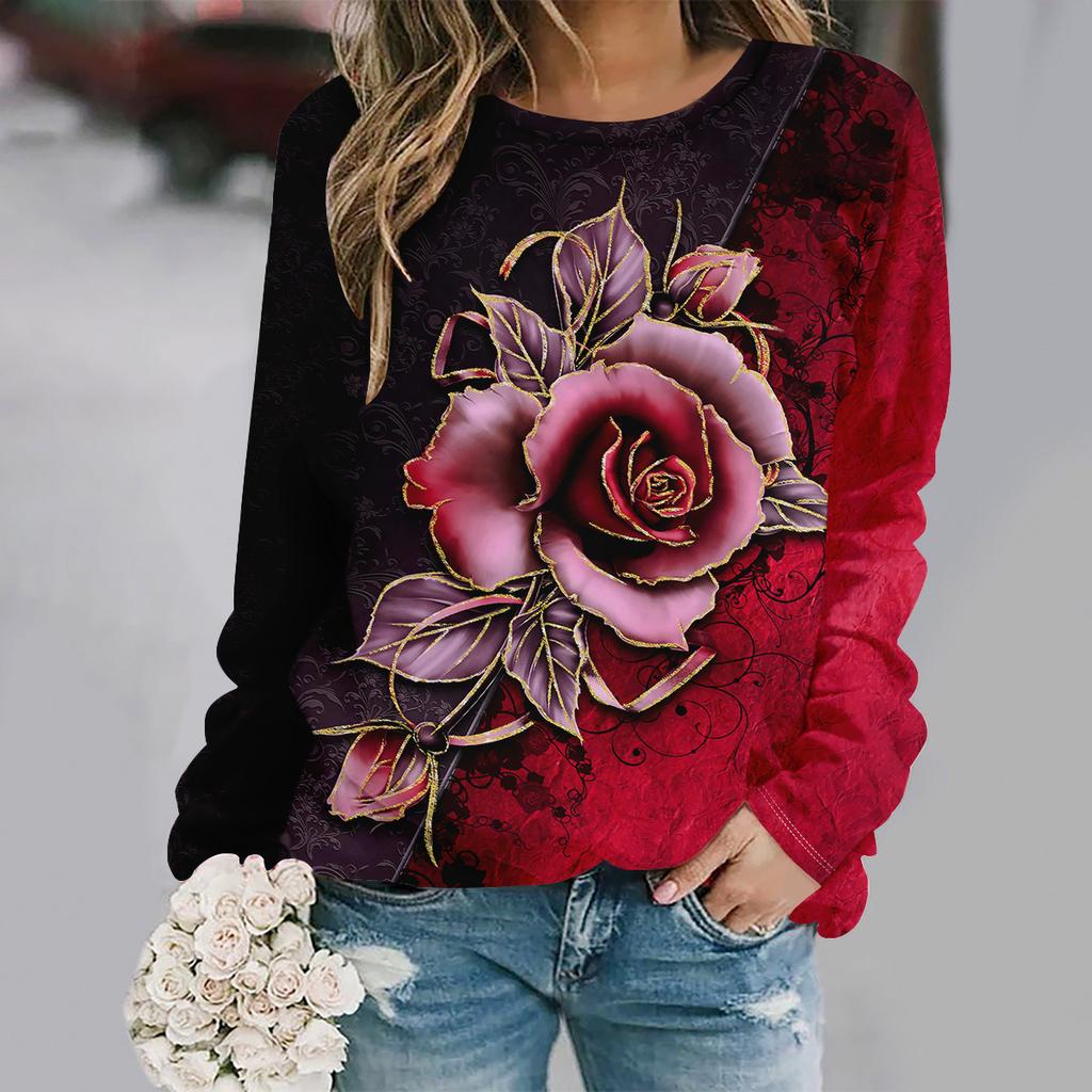 autumn and winter new fashion round neck long sleeve printed elegant casual loose hoodie