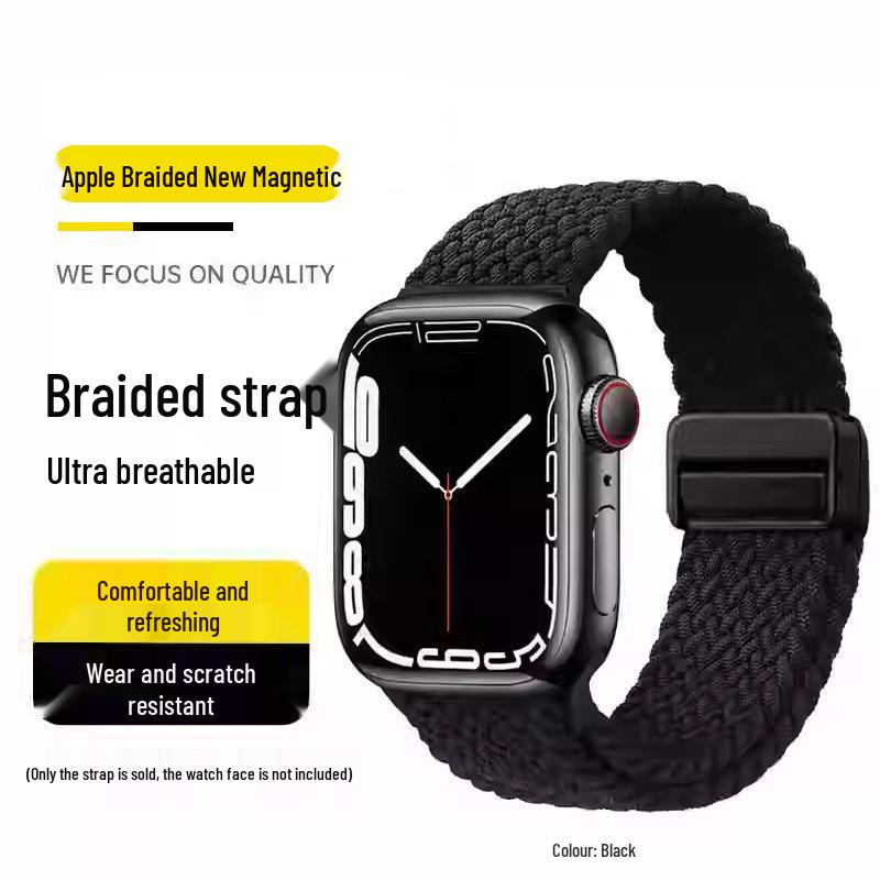Совместимый эластичный плетеный нейлоновый магнитный ремешок для Apple Watch 4, 5, 6 и iWatch 7, 8, 9