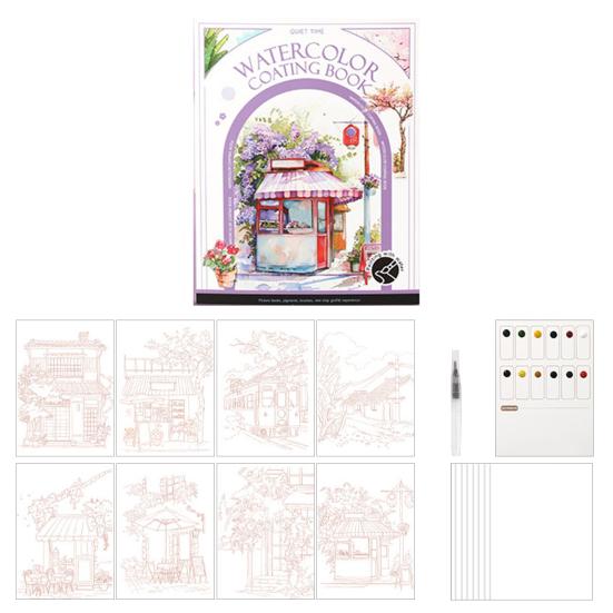 Портативный альбом для гуаши, трехстворчатый дизайн, набор акварельных листов с 12 ячейками для красок, эргономичная кисть, арт-набор для снятия стресса