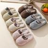 New Autumn and Winter Cotton Slippers Cotton-filled Wool Splicing Plaid Belt Bow Non-slip Warm Cotton Slippers