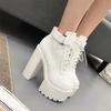 Fashion Black Platform Boots Women Zipper Autumn High Heels Shoes Lace Up Ankle Boots Russian Shoes