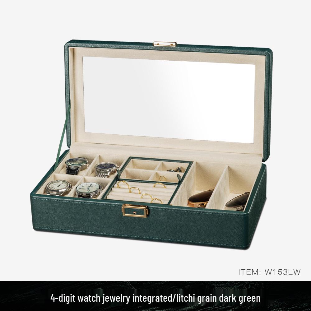 Коробка для хранения часов и очков из ПУ кожи с зернистой текстурой личи с несколькими отделениями