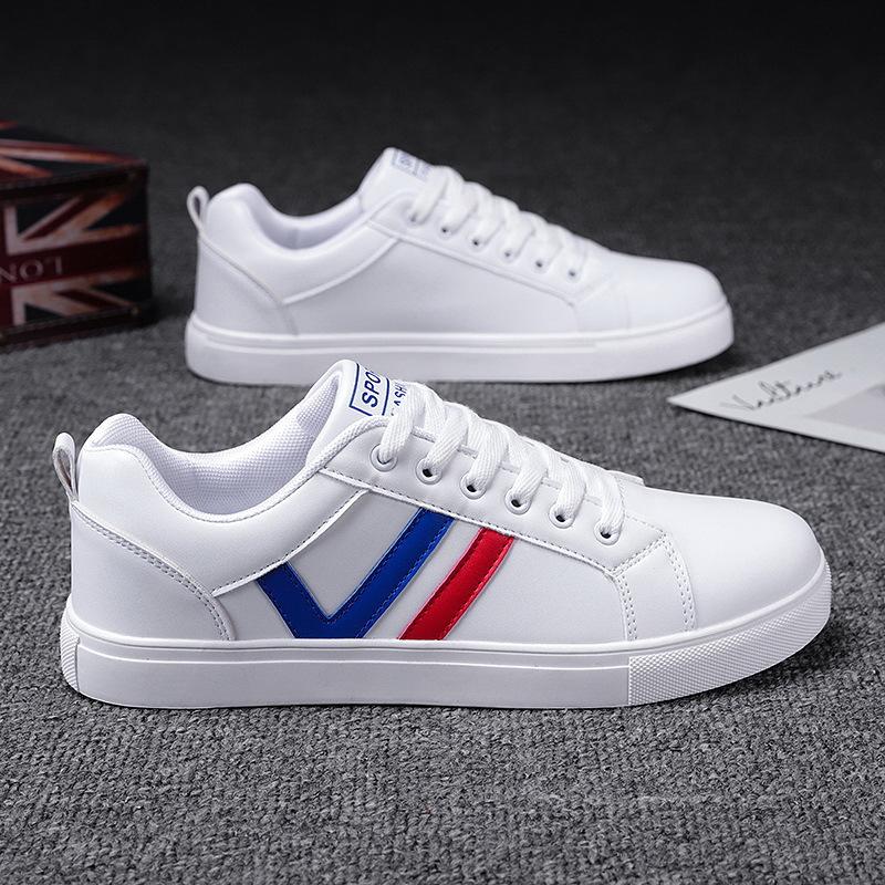 Мужские туфли на плоской подошве Уличная мода Повседневные Спортивные Белые туфли Студенческие На шнуровке Кроссовки для бега