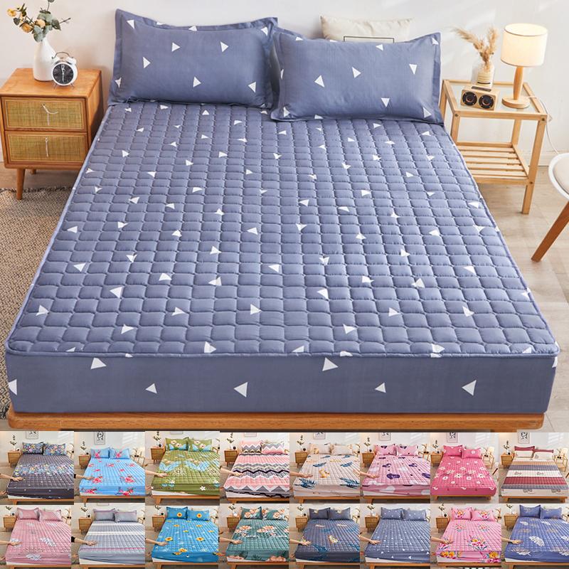 Thicken Quilted Bedspread Elastic Sheets Cotton Soft Bedding Sheet Mattress Cover Non-slip Sheet Dust Cover Fitted Sheet Mattress Topper