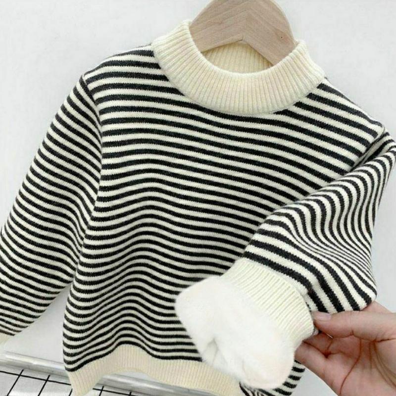 Свитер для мальчиков Утепленный Осенне-зимний Новый Модный Универсальный Полосатый Вязаный Свитер для Мальчиков Детский Топ