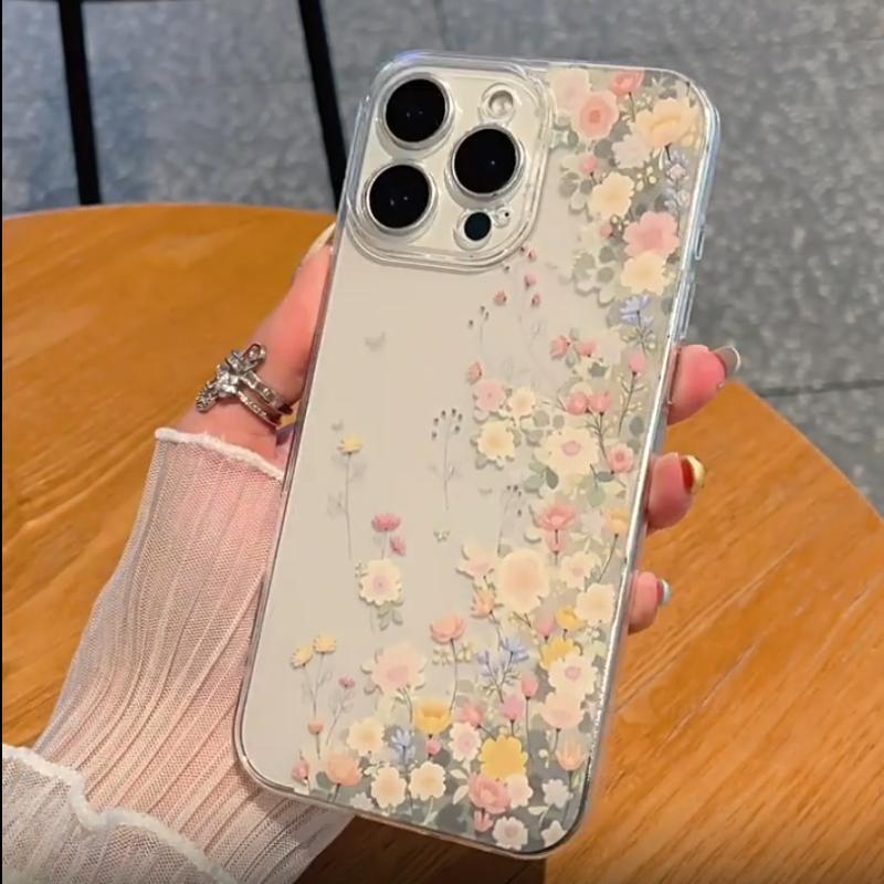 Ударопрочный прозрачный чехол для телефона с цветочным принтом для iPhone 17 17E 16 16E 15 14 13 12 11 Air Pro Max Plus Антицарапающаяся антижелтеющая крышка