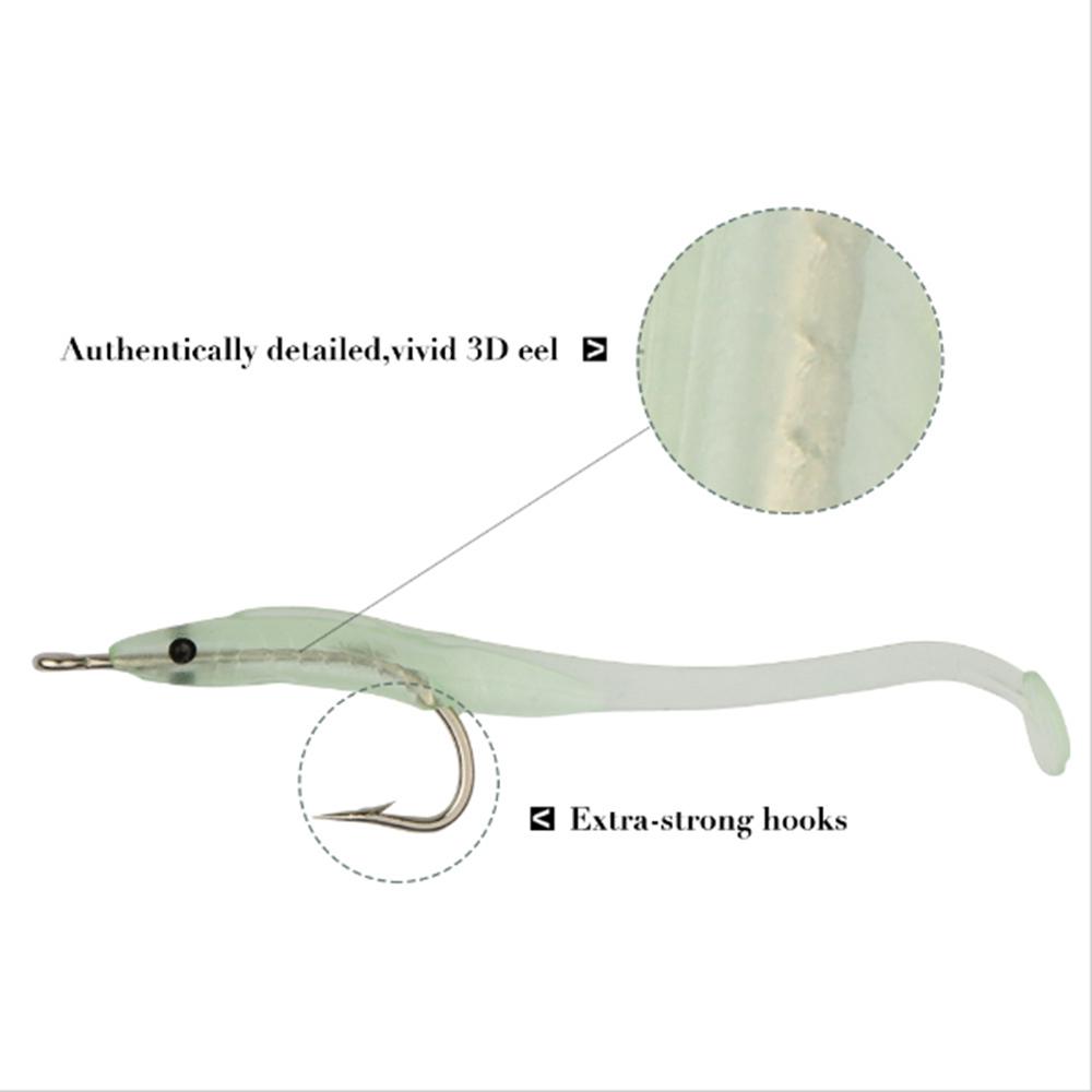 10pcs Durable Luminous Silicone Fish Eel Lure Artificial Soft Bait Worm Barbed Hook Lead Jig Head