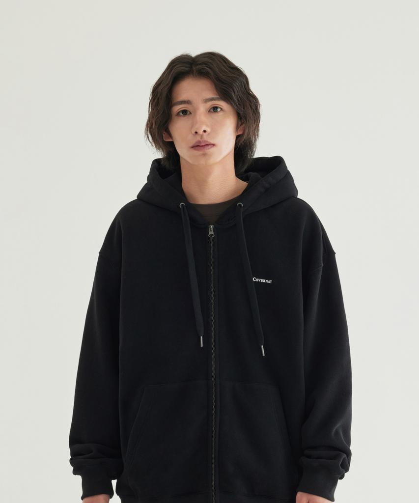 Covernat Small Logo Fleece Zip-Up Hoodie Black