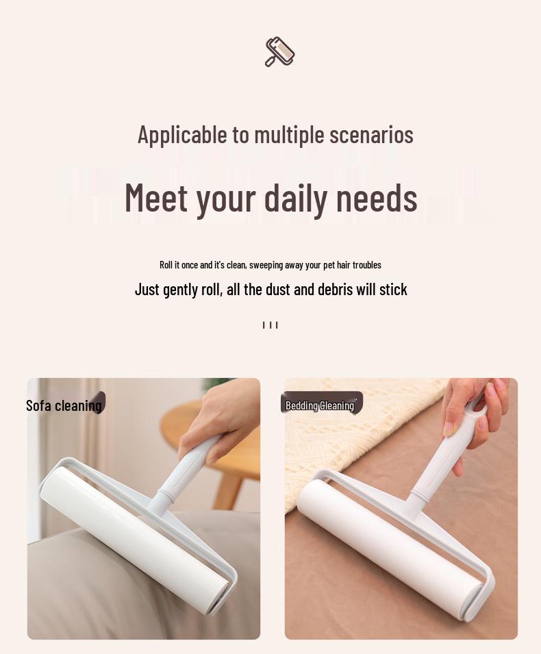 Long-Handle Lint Roller: Hair & Dust Removal Sticky Brush with Tearable Rolls for Floor and Bed.