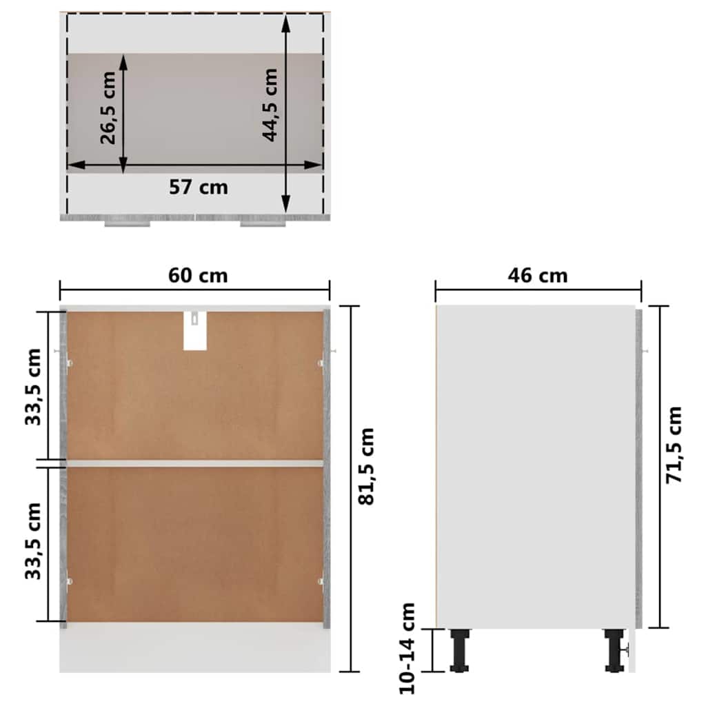 Lyon Under Cabinet in Grey Sonoma 60 x 46 x 81.5 cm Particleboard
