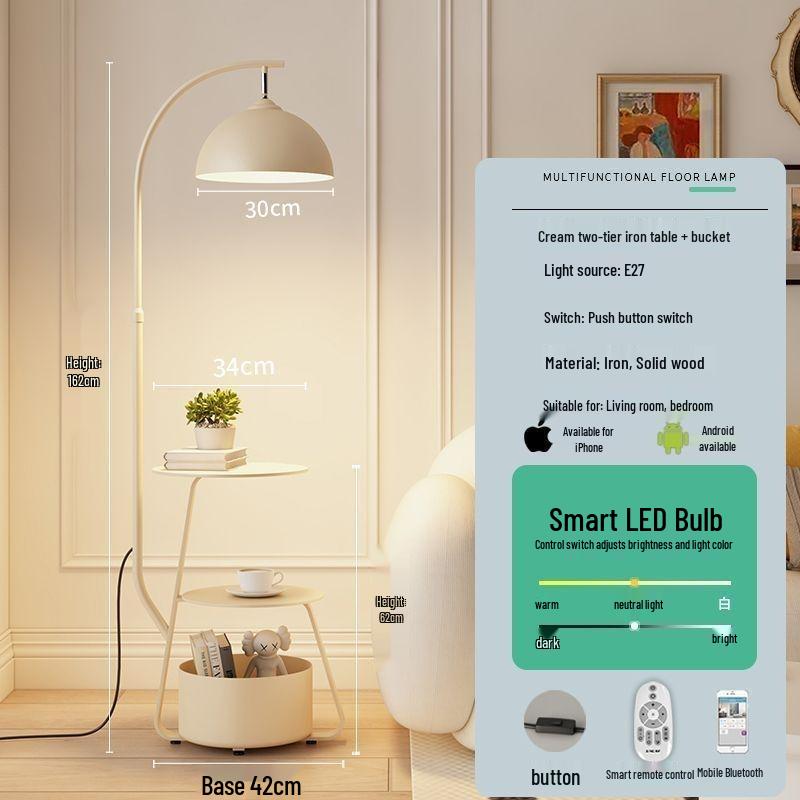 Напольный светильник в античном стиле со стеллажом для хранения и журнальным столиком для гостиной или спальни