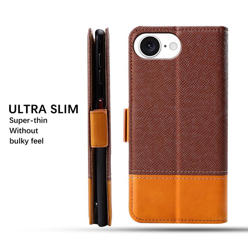 For iPhone 16e Case Color Splicing PU Leather Wallet Phone Cover