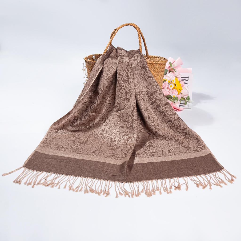 Этнический стиль Пейсли Пашмина Хиджаб Шарф с Жаккардом и Кисточками