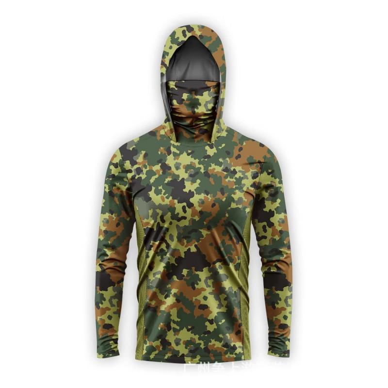 Mens Quick-Dry UV Protection Fishing Hoodie With Face Cover UPF 50 Breathable Outdoor Sport Shirt