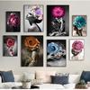 Decoration Picture Nordic Living Room Decor Scandinavian Flower Woman Wall Art Canvas Print Abstract Poster Painting No Frame