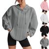 Women's Casual Loose Solid Color Pullover Hooded Long Sleeved Patchwork Sweatshirt