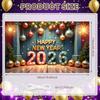 Golden Lettering Happy New Year Banner Star Pattern Pine Tree Decor 2026 Backdrop for New Year Party Holiday Indoor Deco