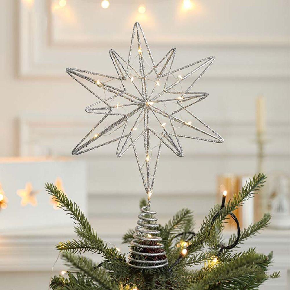 Glowing Christmas Tree Toppers Star Glitter Christmas Ornaments  New Year