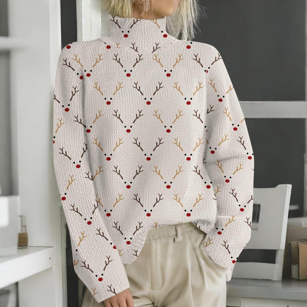 Рождественские толстовки для женщин Вязаный свитер Милая рубашка Осенняя водолазка Пуловер Топы