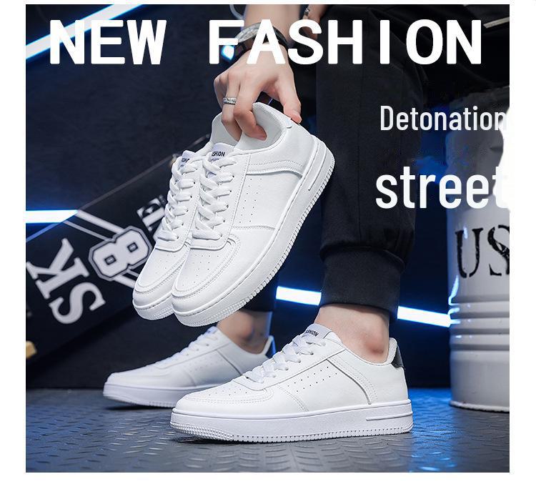 Мужские белые кроссовки в корейском стиле: Дышащая, модная, универсальная, повседневная обувь на толстой подошве