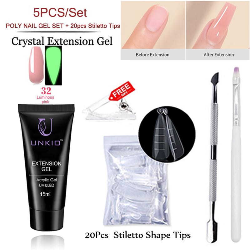 UNKIO Поли-набор для ногтей, УФ-светодиод, быстрое наращивание, наконечник-шпилька, двойной формы, наращивающий гель для ногтей, маникюрный набор, мини-набор для гель-лака