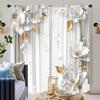 2Pcs Elegant Floral & Gold Leaf Light-Filtering Polyester Curtains With Rod Pocket,For Living Room, Bedroom, Kitchen & Bathroom