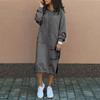 Hoodies Dress for Women Fashion Hooded Long Dress Winter Warm Casual Loose Sweatshirt Dress Hem Lace-up Midi Robe