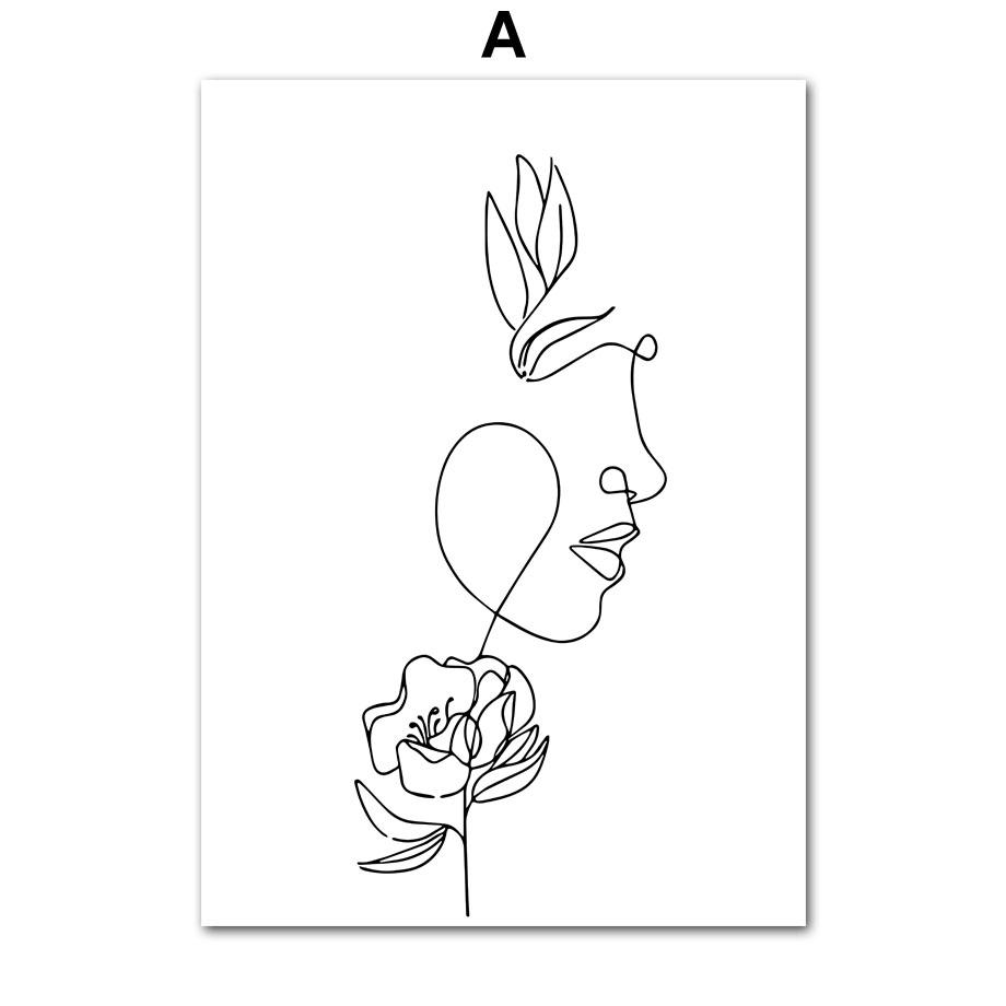 Woman Abstract Lines Minimalism Flower Lips Posters Prints Canvas Painting Nordic Wall Art Pictures Living Room Home Decor
