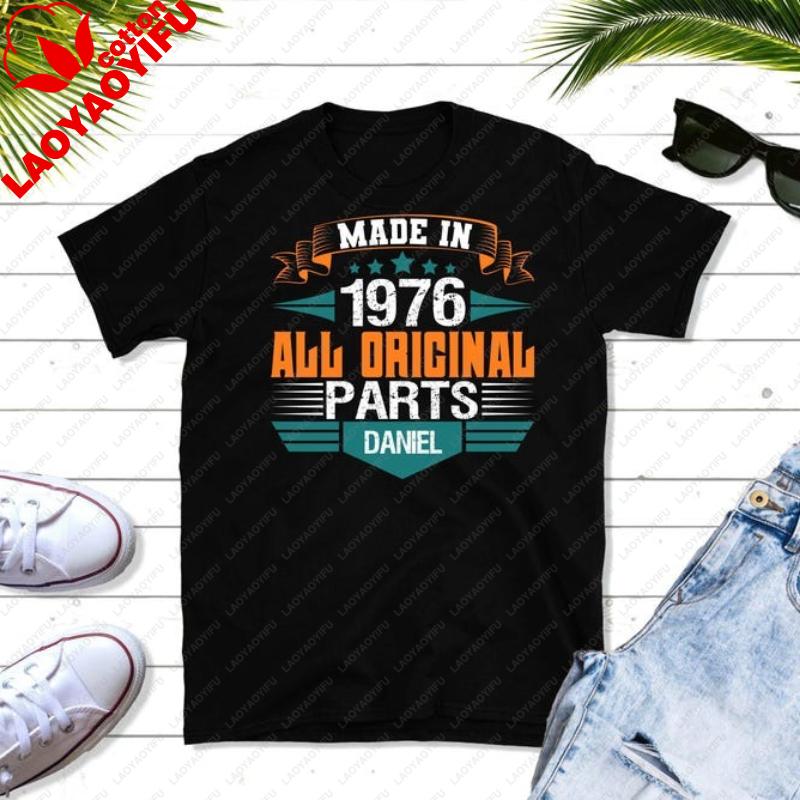 50th Birthday Unisex Crewneck TShirt for Men 1976 Original Parts Bday Gift Hipster Street Fashion Casual Printed Tshirt Tops