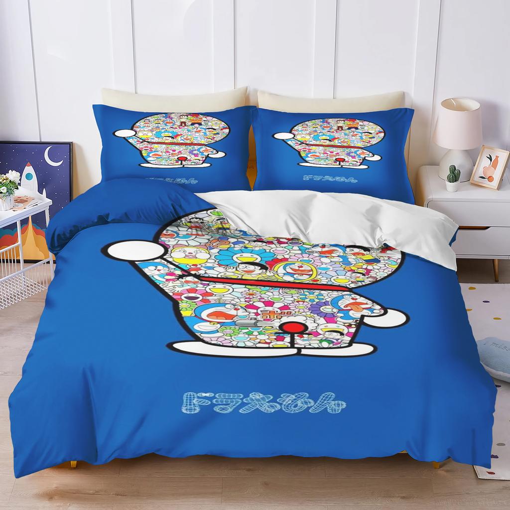 Blue Robot Cartoon Duvet Cover Home Pillowcase Set Adult Bedroom Children Comforter Bedding