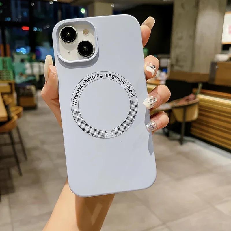 Чехол из жидкого силикона для Apple iPhone 17 16 15 14 13 12 Pro Max Plus Air Magsafe Магнитная беспроводная зарядка funda
