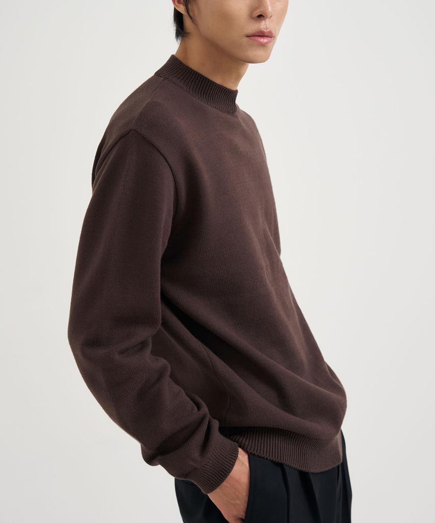 DRAW FIT Mock Neck Pullover Knit T-Shirt [Brown]