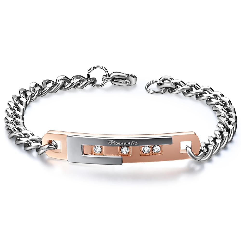 1pc Love Sweet Gift Stainless Steel Black/Rose Gold Color Lovers Couple Crystal Bracelet Bangles for Man Woman