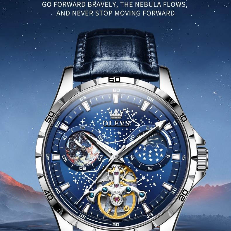 OLEVS Brand Watches Fashion Star Mechanical Watch Men Business Hollow Waterproof Men's Watch Men