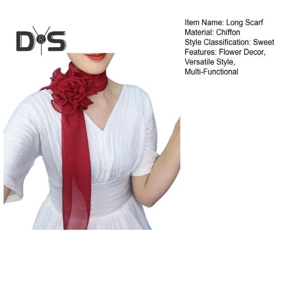 Шифоновый атласный длинный шарф с цветочным декором, дышащая универсальная пляжная шаль, защита от солнца, шифоновая шаль, повседневная одежда