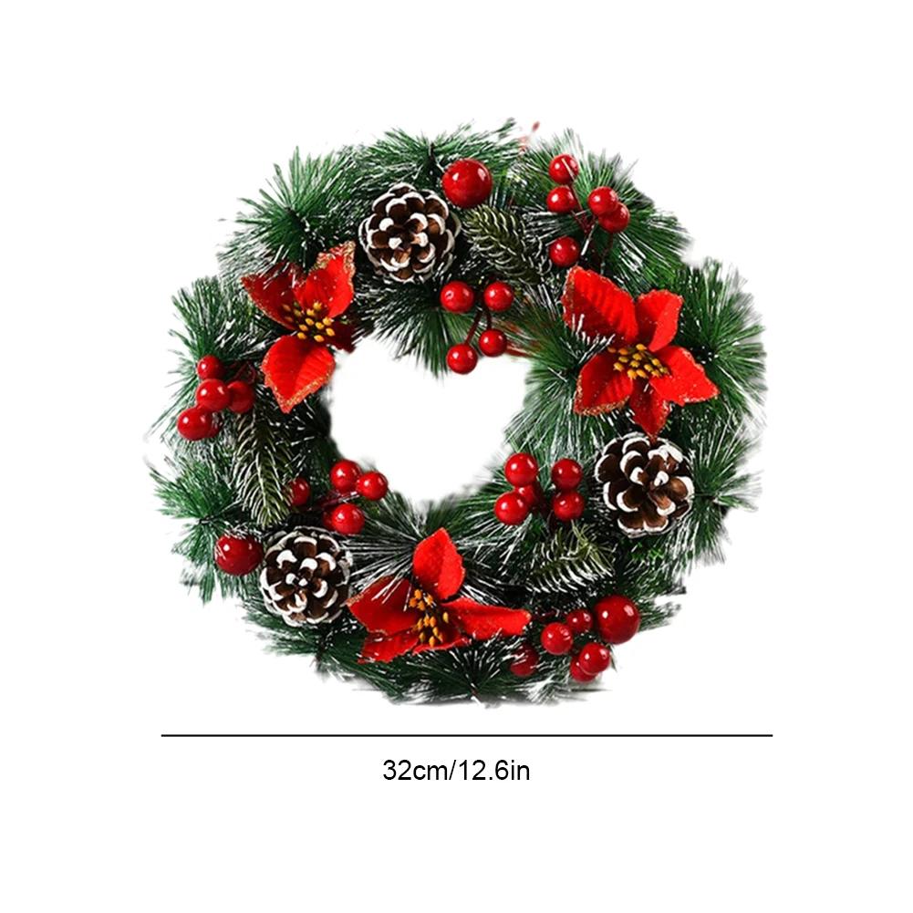 Red Christmas Wreath PVC Artificial Greenery Christmas Garland Window Door Wall Hanging Ornament Decorations Holiday Decor Gifts