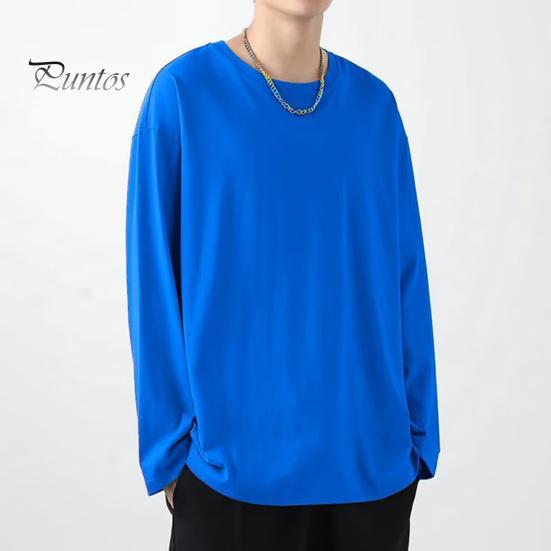 Мужская футболка с круглым вырезом и длинным рукавом, однотонный пуловер, свободный крой, мягкая дышащая футболка для дома, спортзала, уличной одежды