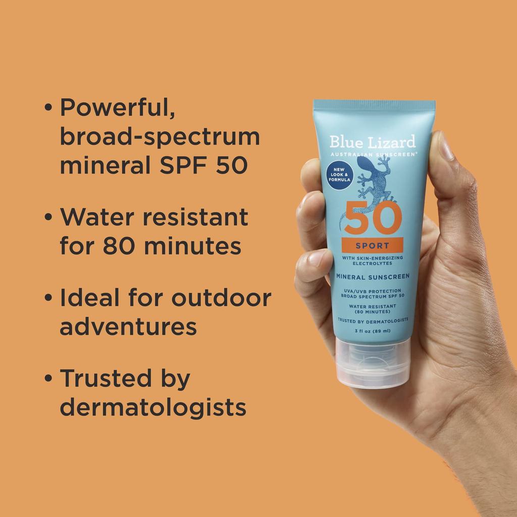Blue Lizard Australian Sunscreen Спортивный минеральный солнцезащитный крем, SPF 50, 89 мл (3 жидких унции)