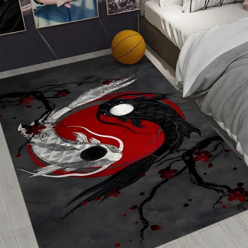 Ковер с принтом карпов кои, нескользящий коврик для пола для дома, гостиной, спальни, ковер, можно стирать в машине, декор