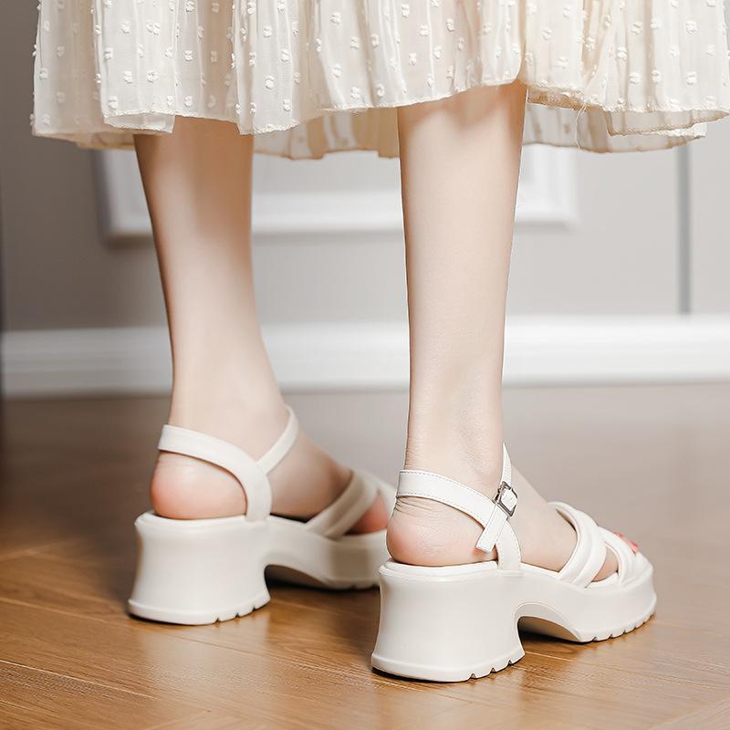 Soft and not tired feet, ultra-light thick sole 6cm height increase and whitening, summer cross with thick heel square head Roman sandals women