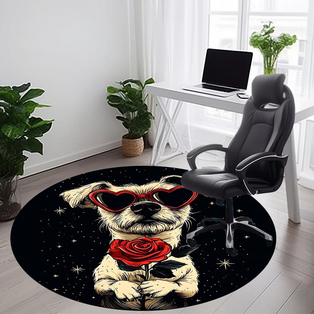 1PCLove Dog Office Round Area Rug, Mat Suitable For Office, Under Office Chairs Bedroom Living Room Home Decor, Room Deco