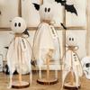3PCS Primitive Halloween Ghost Decor On Wooden Stand - Spooky Table Centerpiece for Shelves, Mantels, Indoor Halloween Decor