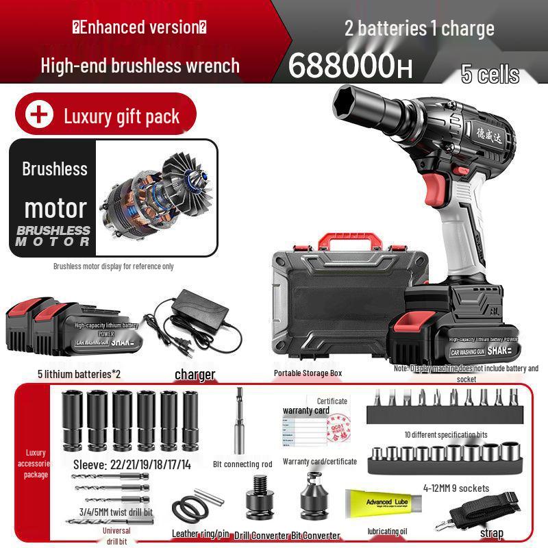 Powerful Brushless Electric Impact Wrench with Rechargeable Lithium Battery for Scaffolding, Carpentry, and Auto Repair