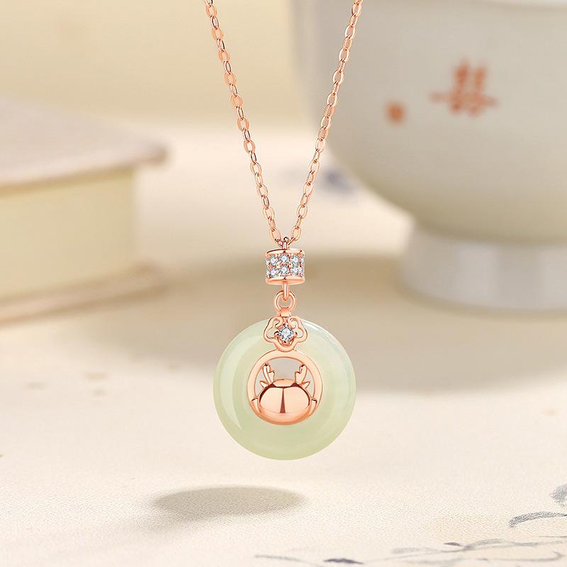 Ping An Buckle The Year of The Loong Red Rope Bracelet Female Sterling Silver New Chinese China-Chic Life Year Hetian Jade Hand Rope