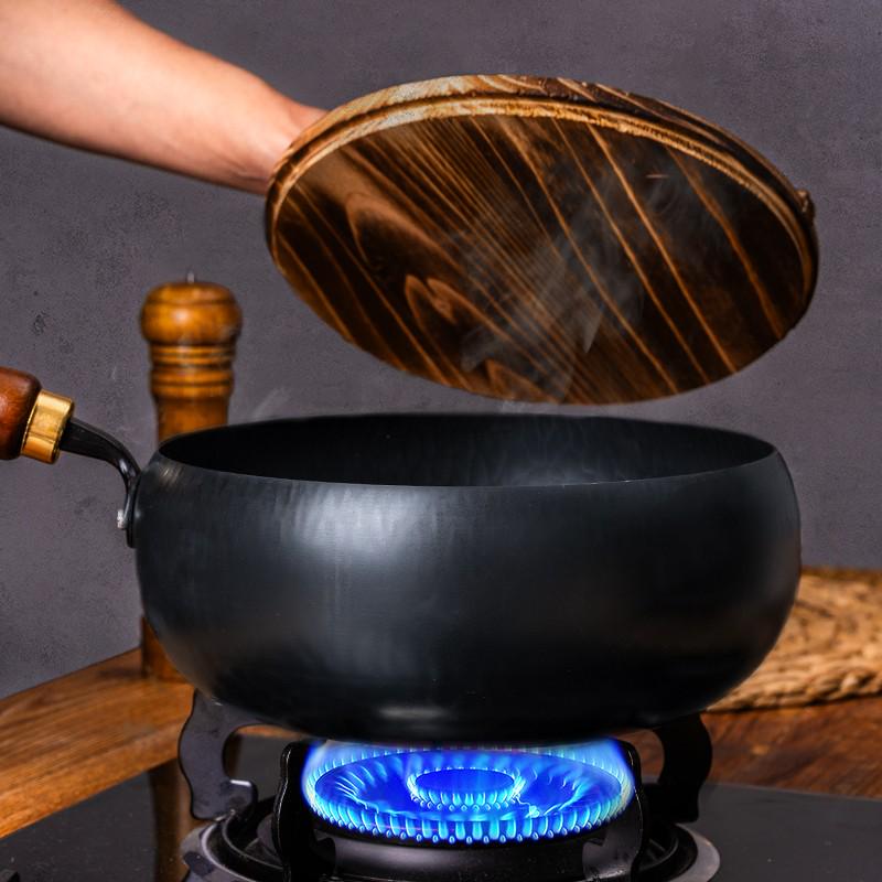 Древний метод Антипригарный чугунный вок с плоским дном для жарки и тушения