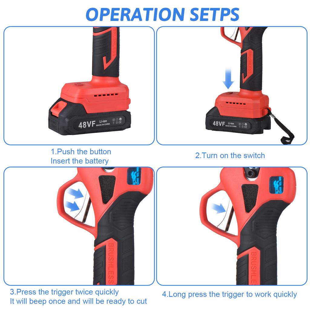 Electric Pruning Shears 30mm/1.2 Inch Cutting Diameter 2 Pack 48V 2000mAh Lithium-ion Battery